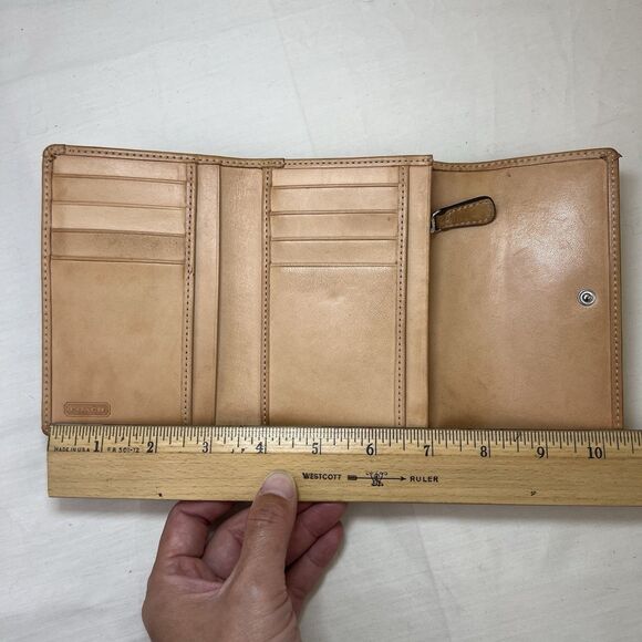 Coach Signature TriFold Wallet Monogram Logo Canvas Leather Jacquard Vintage Y2K - Picture 6 of 11